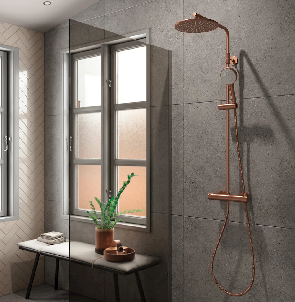 Silhouet takdusjsett, børstet kobber Silhouet takdusjsett, børstet kobber