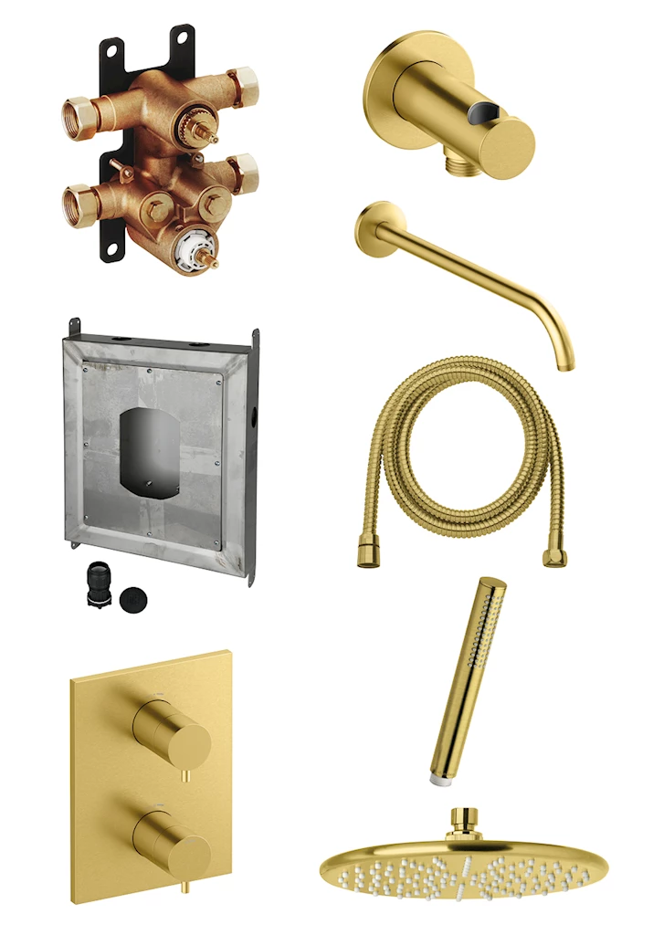 Silhouet takdusj for innbygging, børstet messing Silhouet takdusj for innbygging, børstet messing